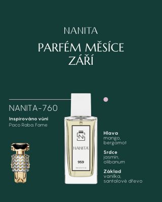 Parfém měsíce: Září 2025 🍂 Objev NANITA 760 – květinově-dřevitou kompozici, která spojuje hravost s jemnou elegancí. 🌸✨...